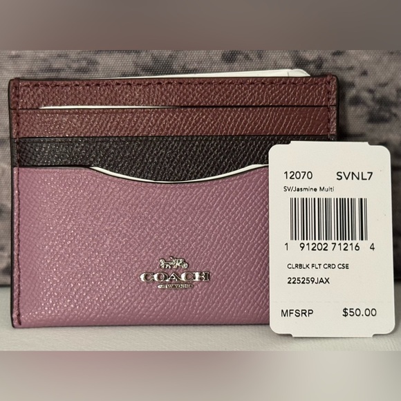 NWT Coach Colorblock Flat Card Case Crossgrain Leather Jasmine Multi 12070 - Picture 3 of 5